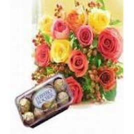 12 Mix Roses With 16 Pcs Ferrero Rocher Box